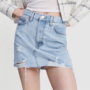 Mango MNG High Waist Denim Mini Skirt Hailey Raw Hem Size S